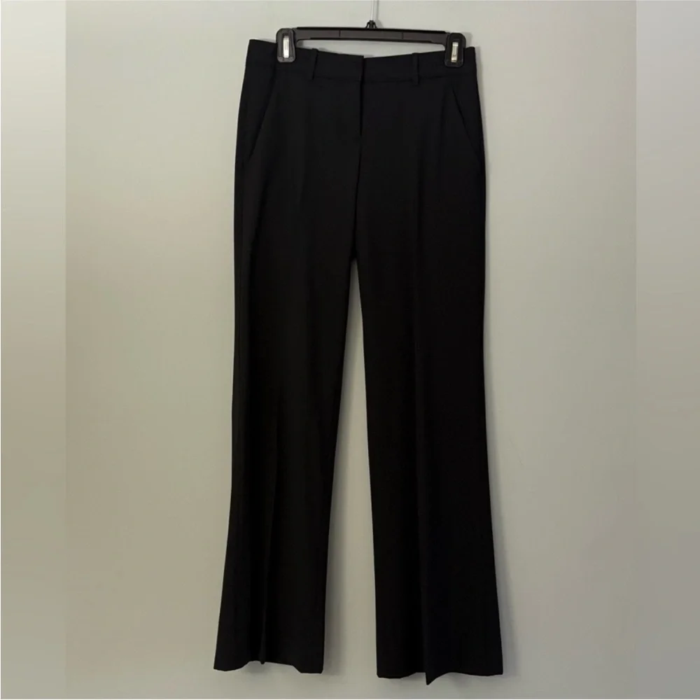 Theory Black Wool Flare Dress Pants Tailored Career Trousers Size 0 Made in USA - Picture 2 of 12